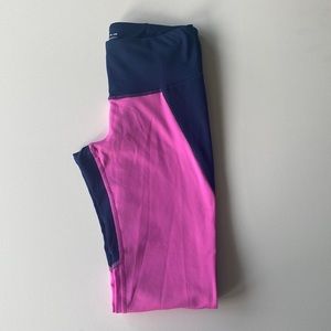 Under Armour Coldgear leggings. Navy and pink, women’s size Small